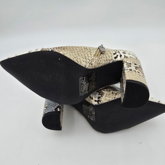 Snakeskin Print Pointed Toe Ankle Boots  Beige & Brown Faux Leather 4" Heels - Picture 6 of 9